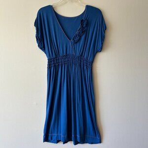 Blue V Neck Midi Dress